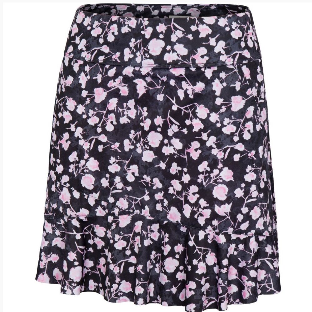 Greg Norman 17" Rosario Pull-On Flounce Floral Black Skort Women L